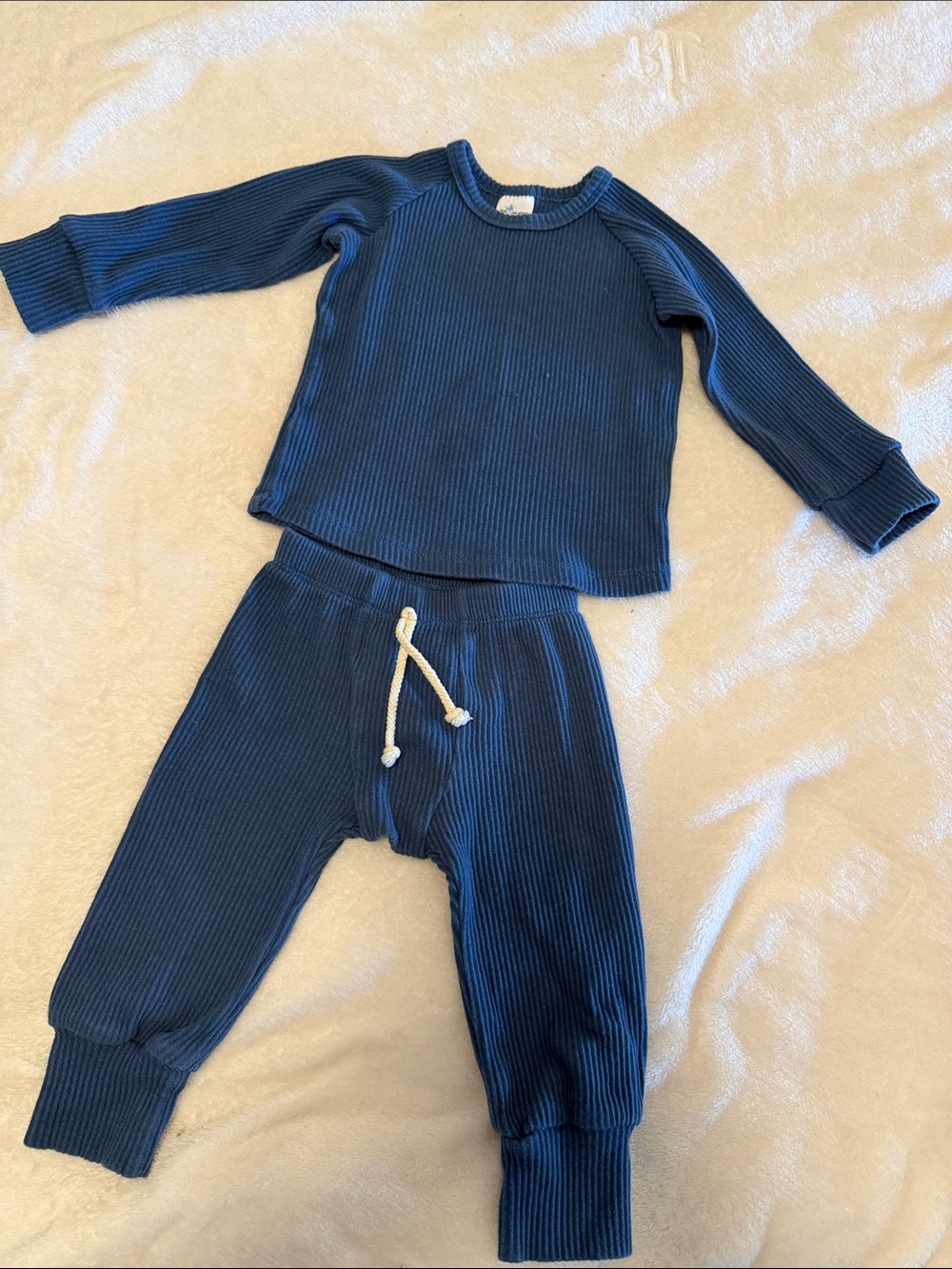 Kids Ribbed Matching  Set - dark blue